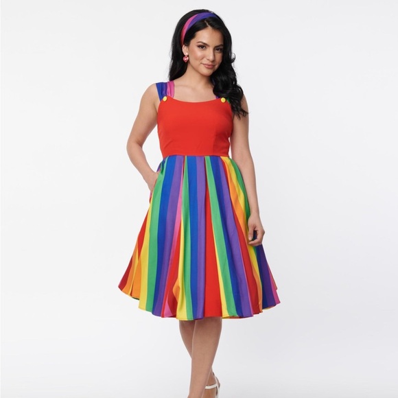 Unique Vintage XS Rainbow Sleeveless Dress💞 - Picture 2 of 11